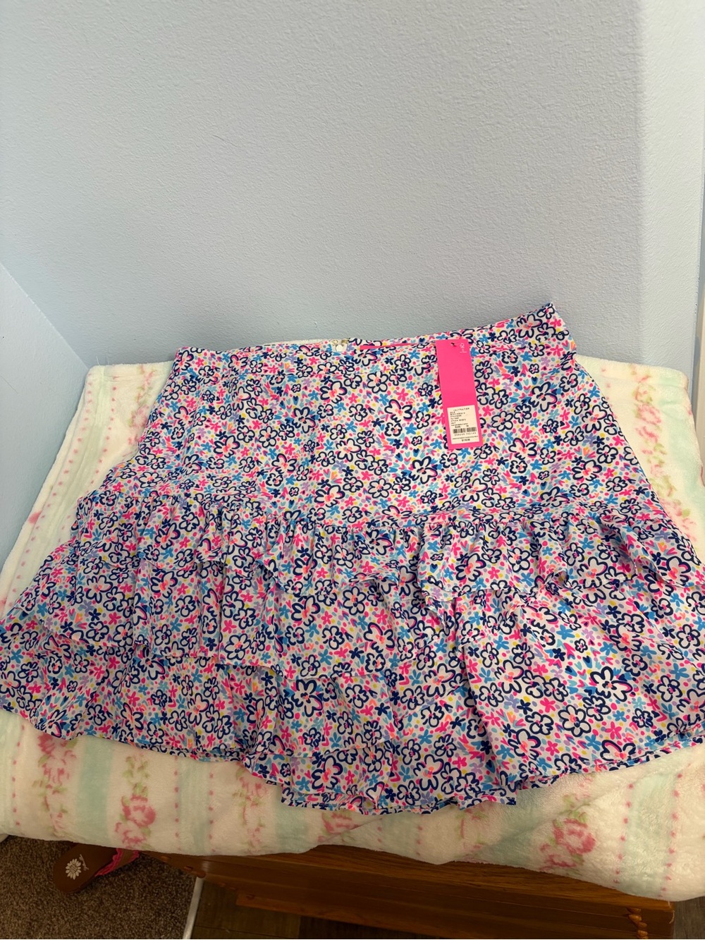 Lilly Pulitzer Multicolor Floral Ruffle Skirt — Pink Blue White